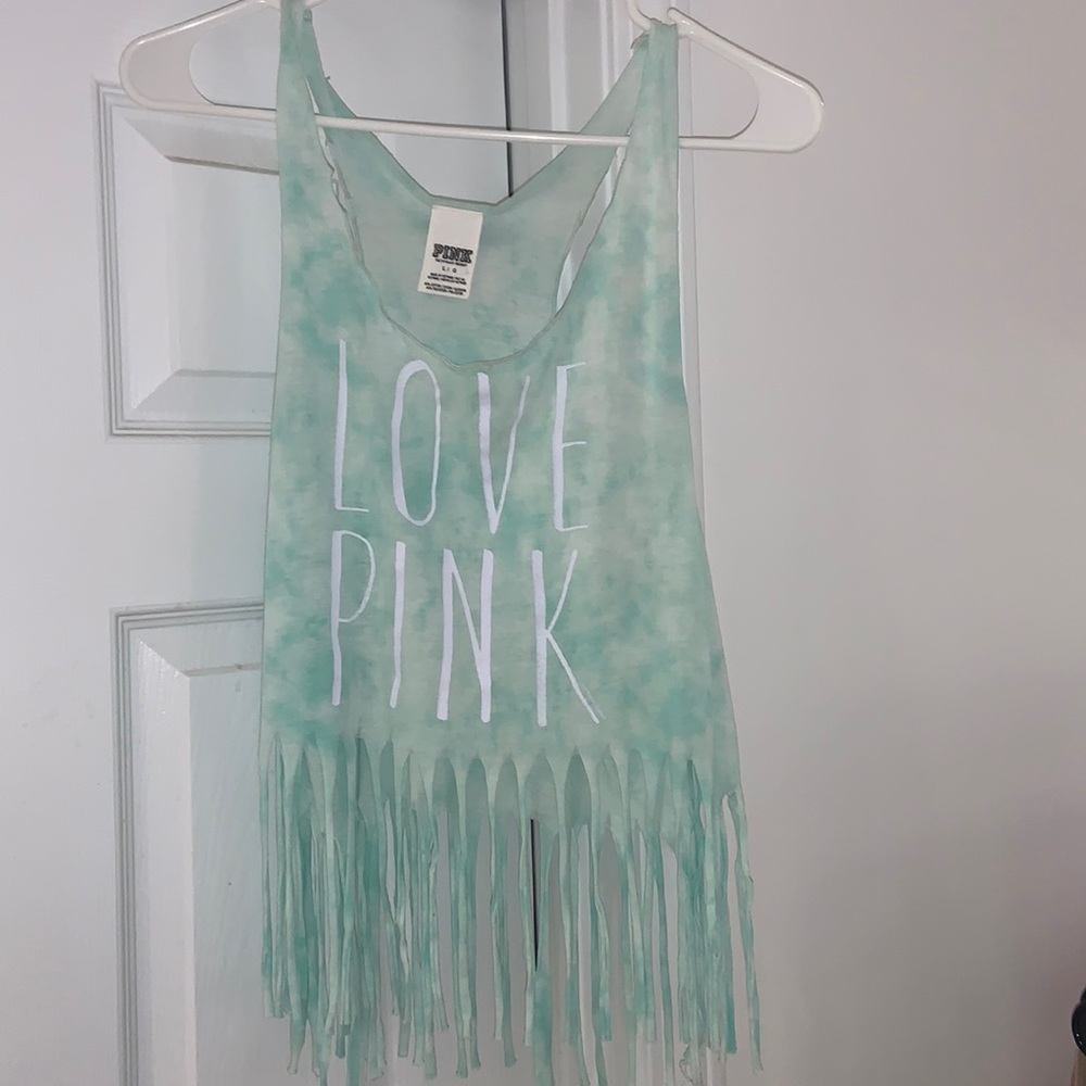 Love, PINK tie-dye, fringe tank top